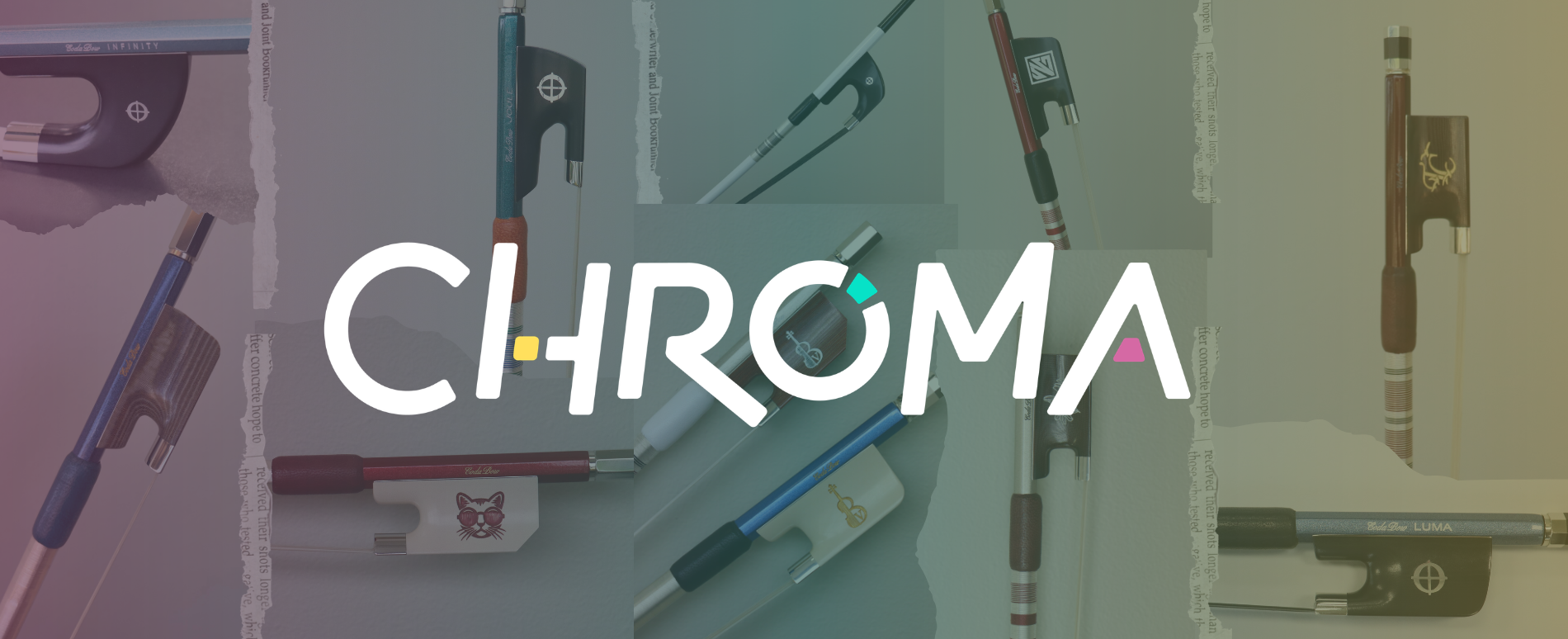 chroma type over background of squares with close ups of bow components